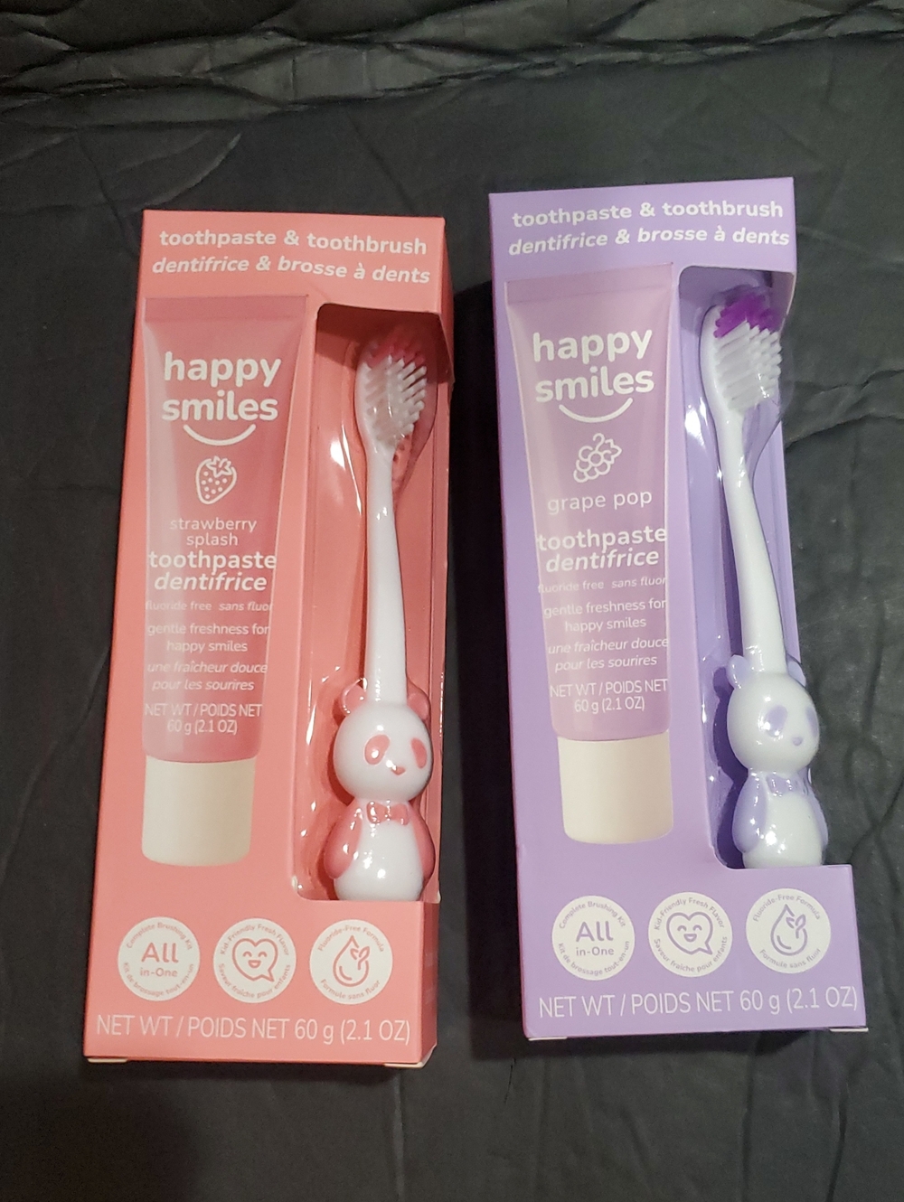 2pack Happy Smiles strawberry splash and grape pop toothpaste and brush set